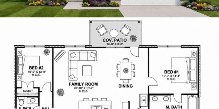 1442 Sq. Ft. Modern Farmhouse Plan with 3 Bedrooms and 2 Bathrooms
