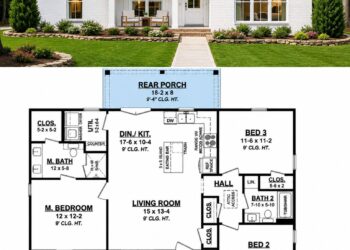 1128 Sq. Ft. Modern Farmhouse Plan with 3 Bedrooms and 2 Bathrooms