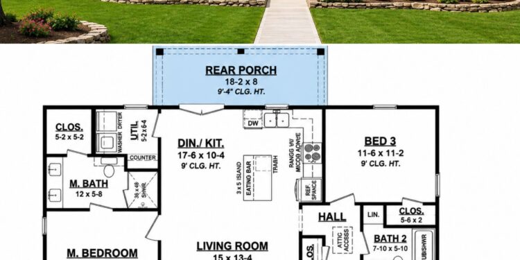 1128 Sq. Ft. Modern Farmhouse Plan with 3 Bedrooms and 2 Bathrooms
