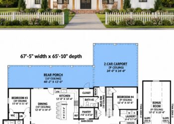 2147 Sq. Ft. Modern Farmhouse Plan with 4 Bedrooms and 3 Bathrooms