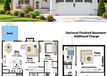 1,192 Sq. Ft. Cottage Plan with 2–4 Bedrooms, 2 Bathrooms, and 2-Car Garage