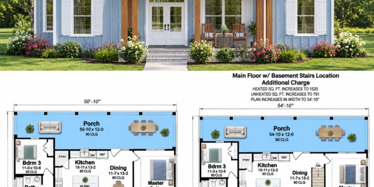 1,497 Sq. Ft. Modern Farmhouse Plan with 3 Bedrooms and 2 Bathrooms