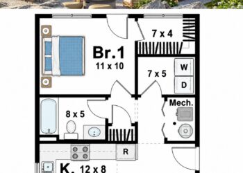 654 Sq. Ft. Modern House Plan with 1 Bedroom and 1 Bathroom