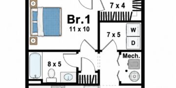 654 Sq. Ft. Modern House Plan with 1 Bedroom and 1 Bathroom