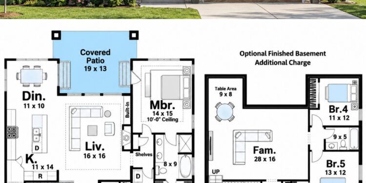 1,773 Sq. Ft. Modern Farmhouse Plan with 3–5 Bedrooms, 2 Bathrooms, and 2-Car Garage