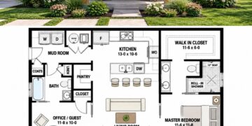 988 Sq. Ft. Modern Farmhouse Plan with 2 Bedrooms and 2 Bathrooms