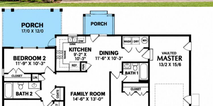 1,704 Sq. Ft. Modern Farmhouse Plan with 3 Bedrooms, 2.5 Bathrooms, and 2-Car Garage
