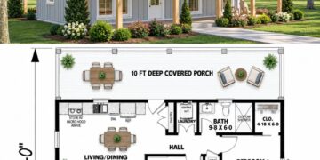 800 Sq. Ft. Modern Farmhouse Plan with 2 Bedrooms and 1 Bathroom