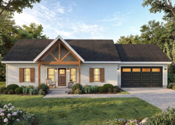 1040 Sq Ft Modern Farmhouse Plan with 2 Bedrooms, 2 Bathrooms, and a 2-Car Garage