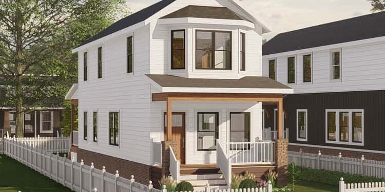 1,268 Sq. Ft. Narrow Traditional House Plan with 2 Bedrooms and 2.5 Bathrooms