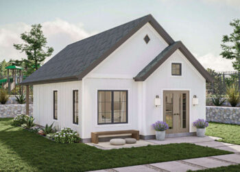 595 Sq Ft Cottage House Plan with 1 Bedroom, 1 Bathroom, and an Open Living Area