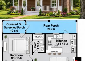600 Sq. Ft. Cottage Plan with 1 Bedroom and 1 Bathroom