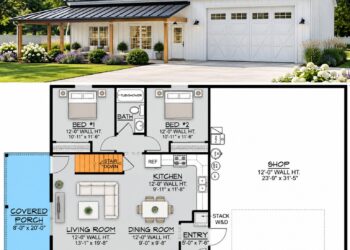 896 Sq. Ft. Barndominium-Style House Plan with 2 Bedrooms and 1 Bathroom
