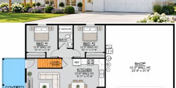 896 Sq. Ft. Barndominium-Style House Plan with 2 Bedrooms and 1 Bathroom
