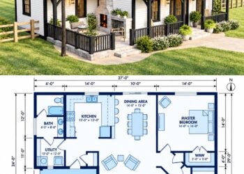 696 Sq. Ft. Country Cottage Plan with 2 Bedrooms and 1 Bathroom
