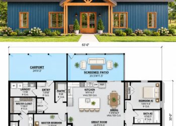 1890 Sq Ft Modern Farmhouse Plan with 3 Bedrooms, 2 Bathrooms, and a Screened Porch