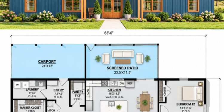 1890 Sq Ft Modern Farmhouse Plan with 3 Bedrooms, 2 Bathrooms, and a Screened Porch