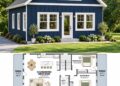 1230 Sq Ft Cottage House Plan with 2 Bedrooms, 1 Bathroom, and a Loft