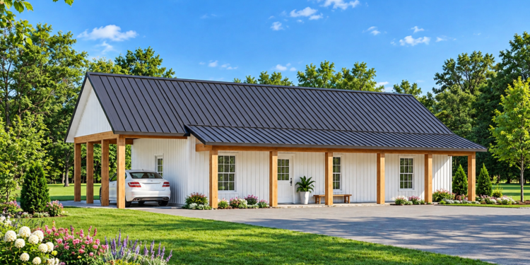 1120-Square-Foot Barn House Plan with 2 Bedrooms, 1 Bathroom, and a Spacious Front Porch