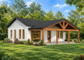 912 Sq Ft Craftsman House Plan with 1 Bedroom, 1.5 Bathrooms, and a Kitchen Island