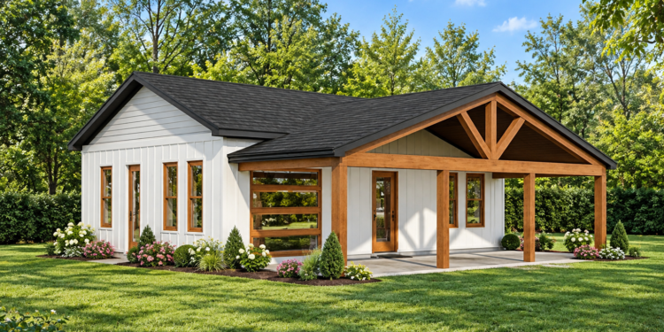 912 Sq Ft Craftsman House Plan with 1 Bedroom, 1.5 Bathrooms, and a Kitchen Island