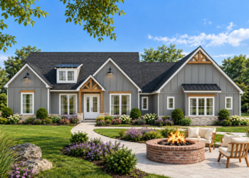 1802-Square-Foot Modern Farmhouse Plan with 3 Bedrooms, 2 Bathrooms, and a Spacious Covered Rear Porch