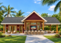 744 Sq. Ft. Pool House Plan with 1 Bedroom and 1 Bathroom