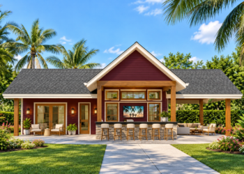 744 Sq. Ft. Pool House Plan with 1 Bedroom and 1 Bathroom