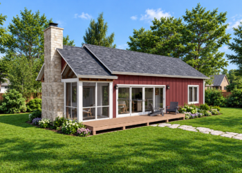 740 Sq Ft Cabin House Plan with 1 Bedroom, 1 Bathroom, and a Screened Porch