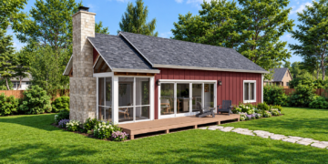 740 Sq Ft Cabin House Plan with 1 Bedroom, 1 Bathroom, and a Screened Porch