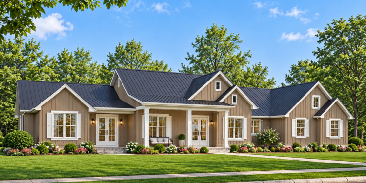 3282 Sq Ft Modern Farmhouse Plan with 4 Bedrooms, 3.5 Bathrooms, and a 3-Car Garage