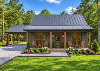 1410 Sq Ft Modern Farmhouse Plan with 3 Bedrooms, 2 Bathrooms, and a 2-Car Garage
