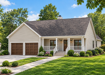 1075 Sq Ft Country House Plan with 2 Bedrooms, 2 Bathrooms, and a 2-Car Garage