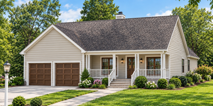 1075 Sq Ft Country House Plan with 2 Bedrooms, 2 Bathrooms, and a 2-Car Garage