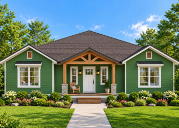 1430-Square-Foot Modern Farmhouse Plan with 2 Bedrooms, 2 Bathrooms, and Vaulted Living Spaces