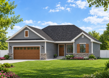 1373 Sq Ft Ranch House Plan with 3 Bedrooms, 2 Bathrooms, and a 2-Car Garage