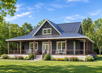 1349-Square-Foot Modern Farmhouse Plan with 2 Bedrooms, 2 Bathrooms, and a Wraparound Porch